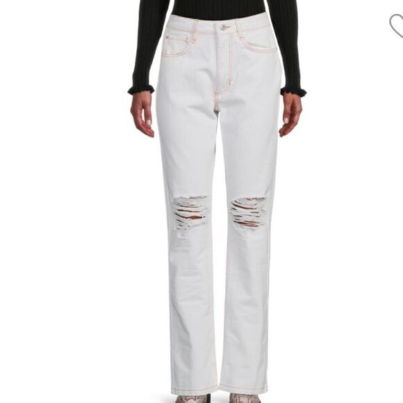 WeWoreWhat Distressed Straight Leg Icon Jeans 26 NWT white - Picture 1 of 6